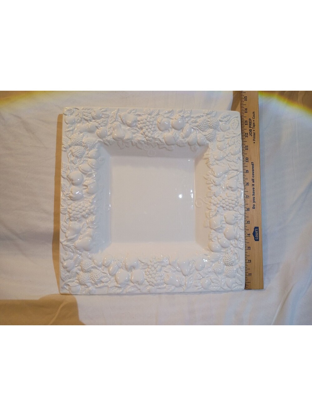 Ceramic Classics White Square Decorative Plate with Raised Fruit Design